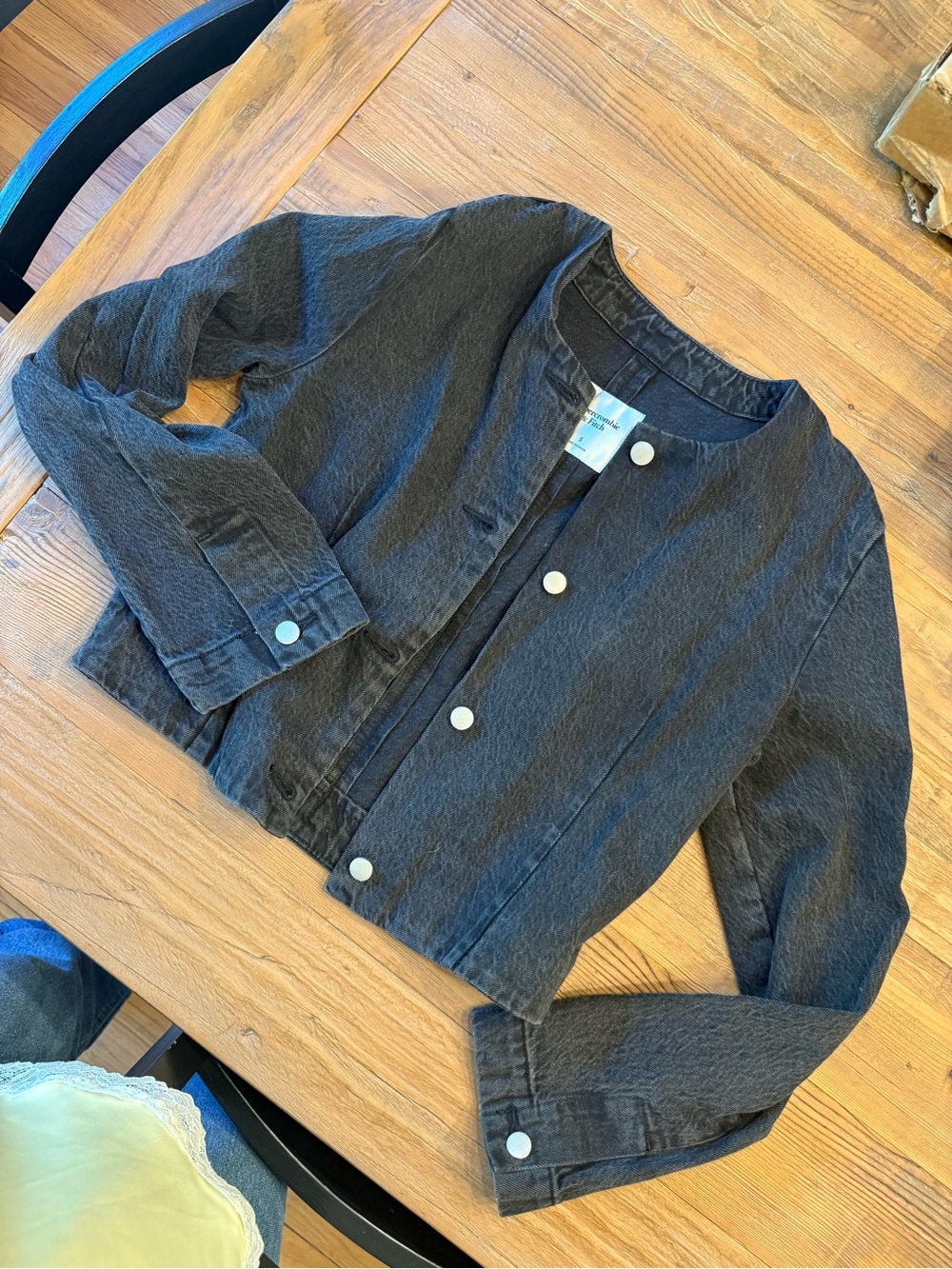Abercrombie & Fitch Charcoal Cropped Button Jacket